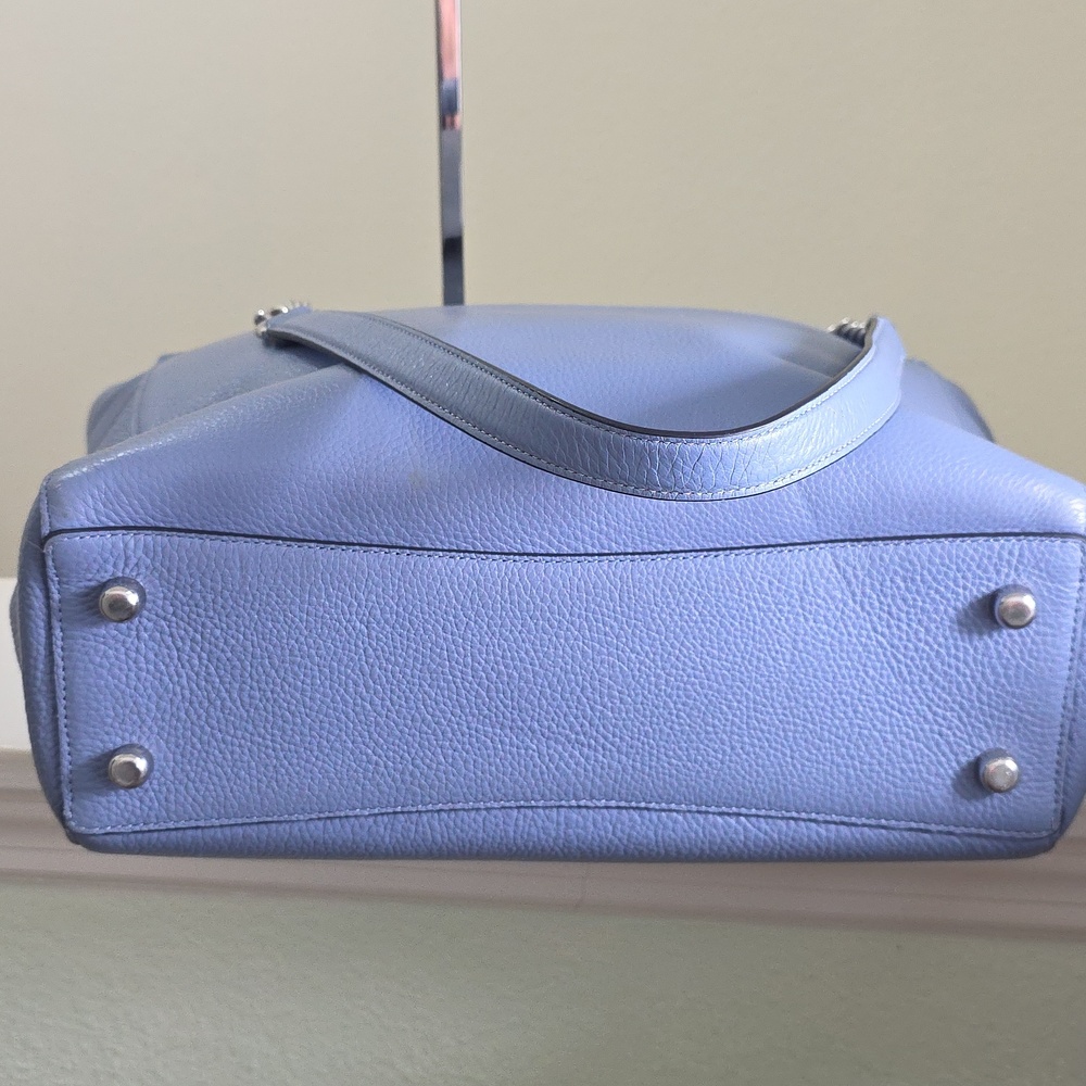 COACH C1566 Periwinkle Blue Pebbled Leather Marlie Tote Silver Chain Strap EUC - Picture 13 of 17